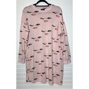KATE SPADE Sleep Shirt Womens Large Pink & Black Wink Nightshirt Nightgown